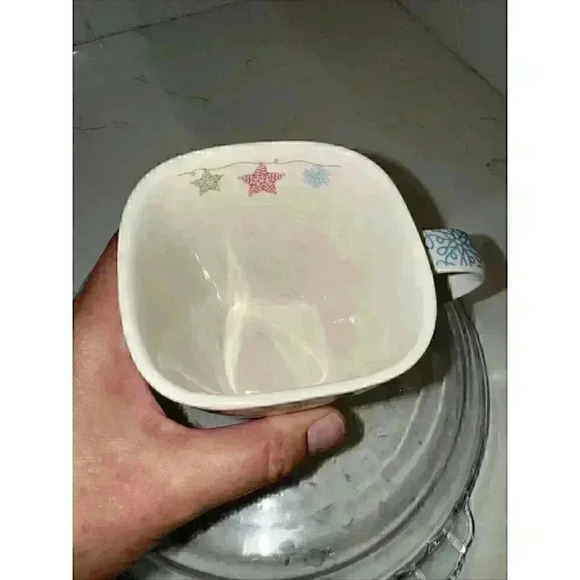 Starbucks 2005 Whimsical Holiday Square Coffee Mug Cup Snowflakes Stars 10 Oz - Picture 10 of 11